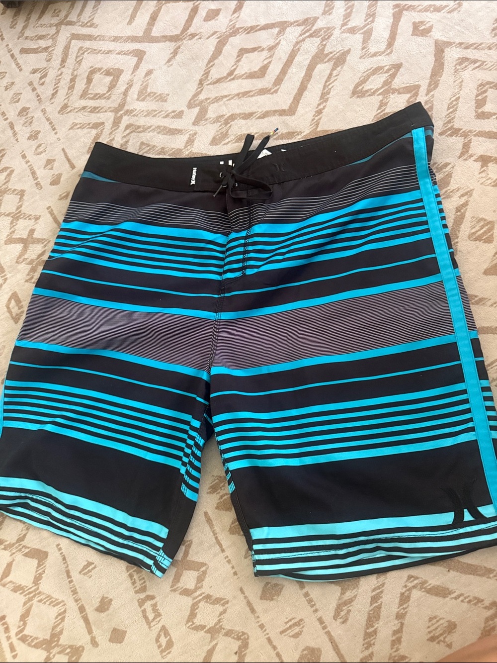 Hurley Black & Teal Striped Board Shorts